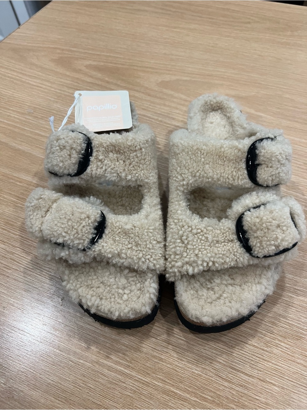 NWT Papillio by Birkenstock Arizona Teddy Shearling Platform Sandals Cream